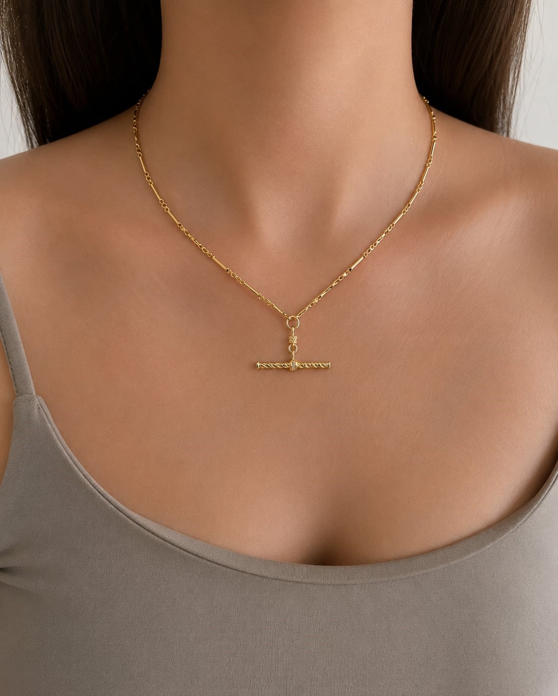 14K Özel Seri Burgu T-Bar Kolye