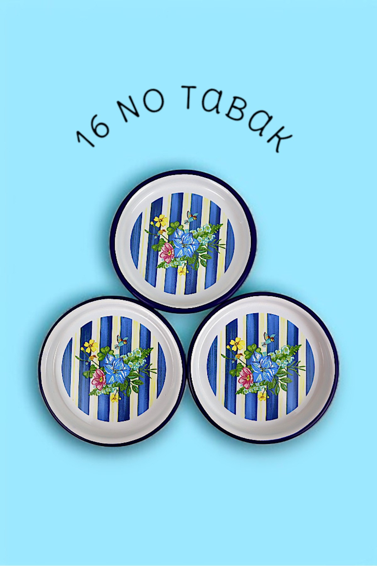16 Cm 3 Parça Emaye Tabak 3 Kişilik Kahve Tabağı, Servis Tabağı Çerez Tabağı,, Hediye,