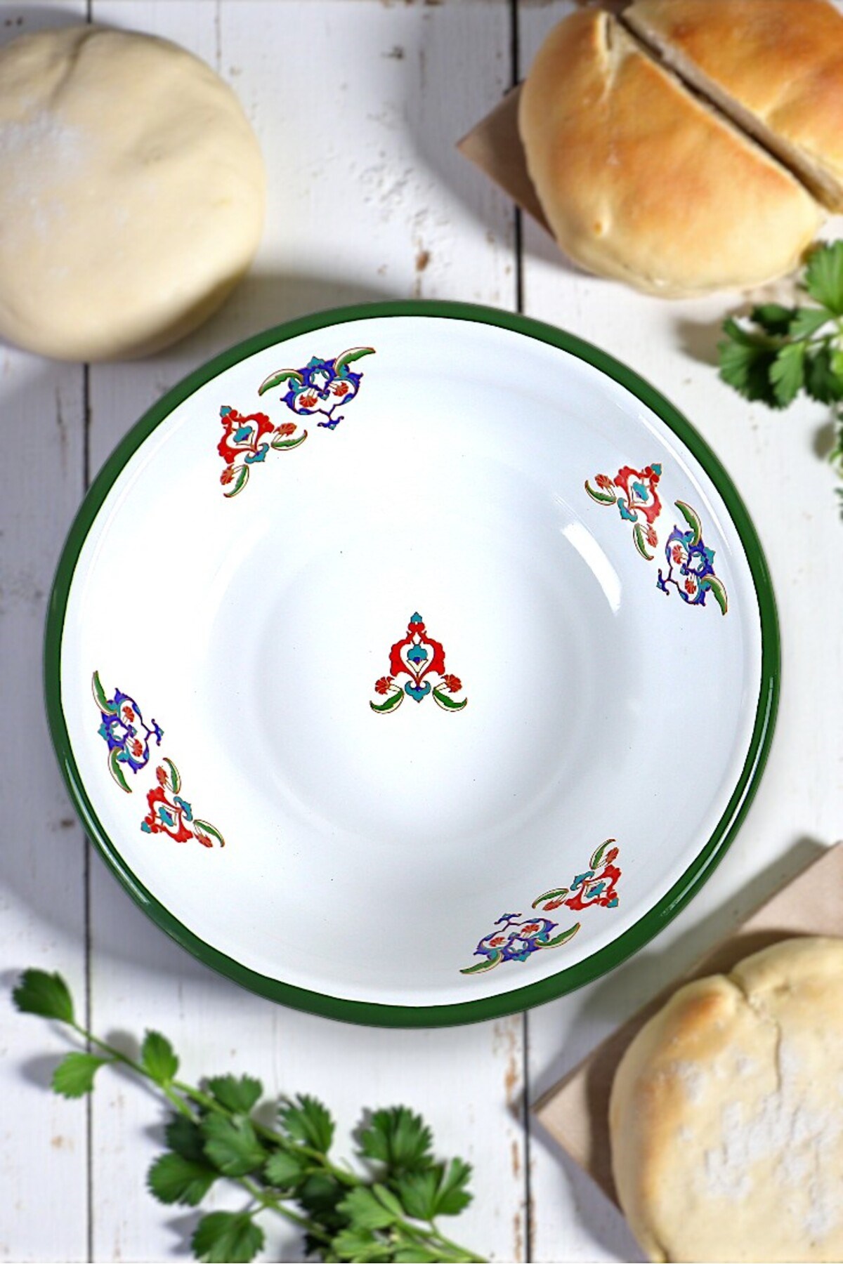 20 Cm Emaye Kase Tabak, Çukur Tabak, Salata Tabak, Cips Tabak