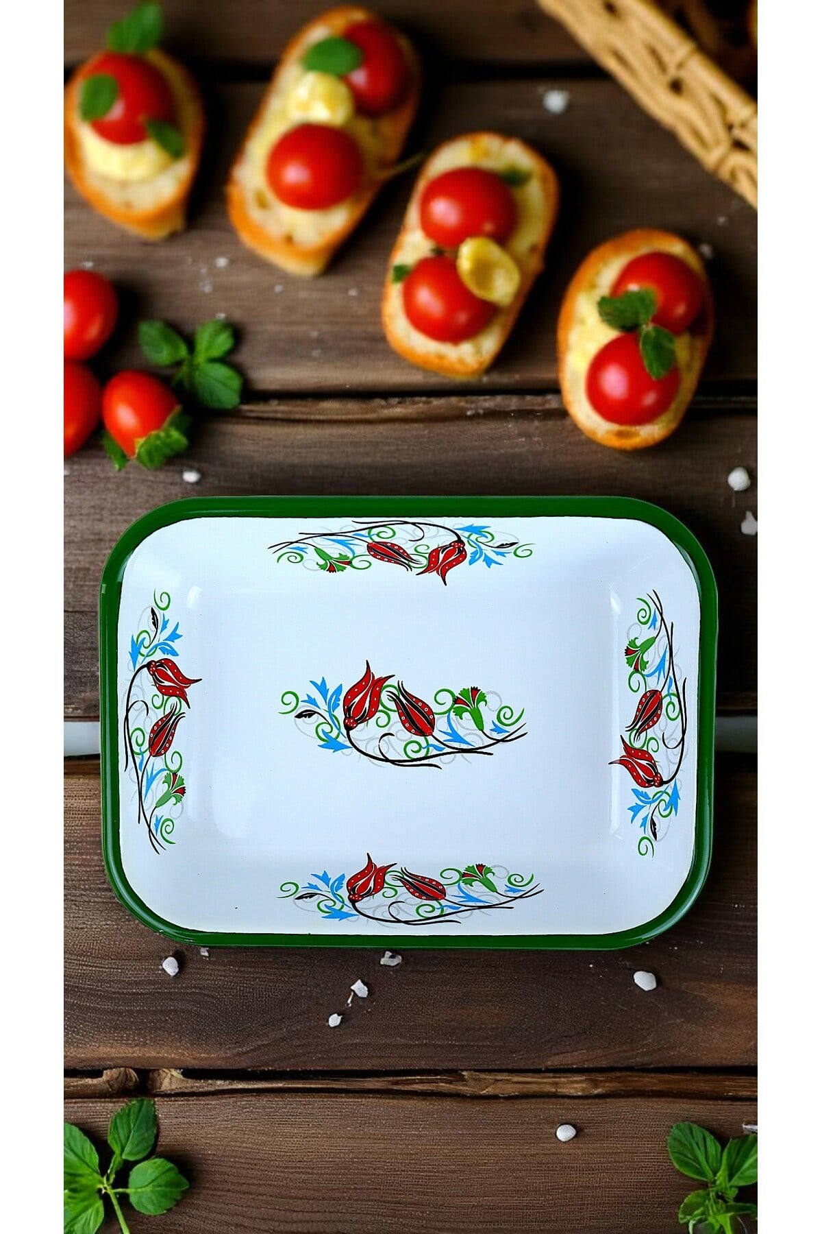 22 No Emaye Dörtgen Tabak Meze Kahvaltılık Kamp Piknik