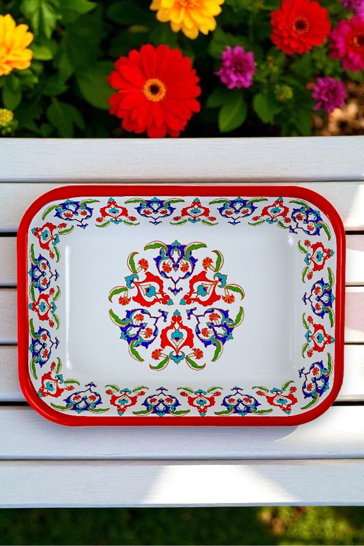 22 No Emaye Dörtgen Tabak Meze Kahvaltılık Kamp Piknik