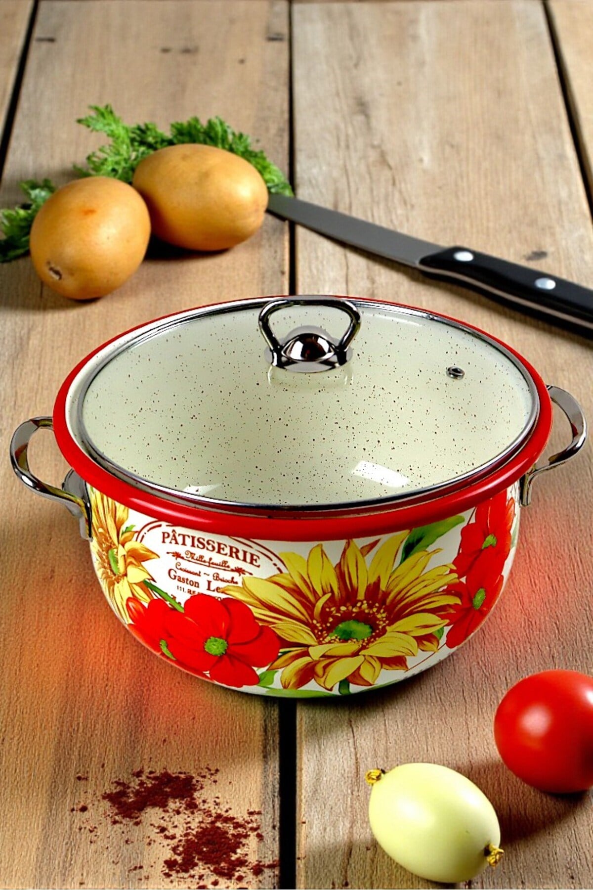 26 No 5L. Emaye Tencere, Servis, Yemek Kamp, Piknik, Çeyiz