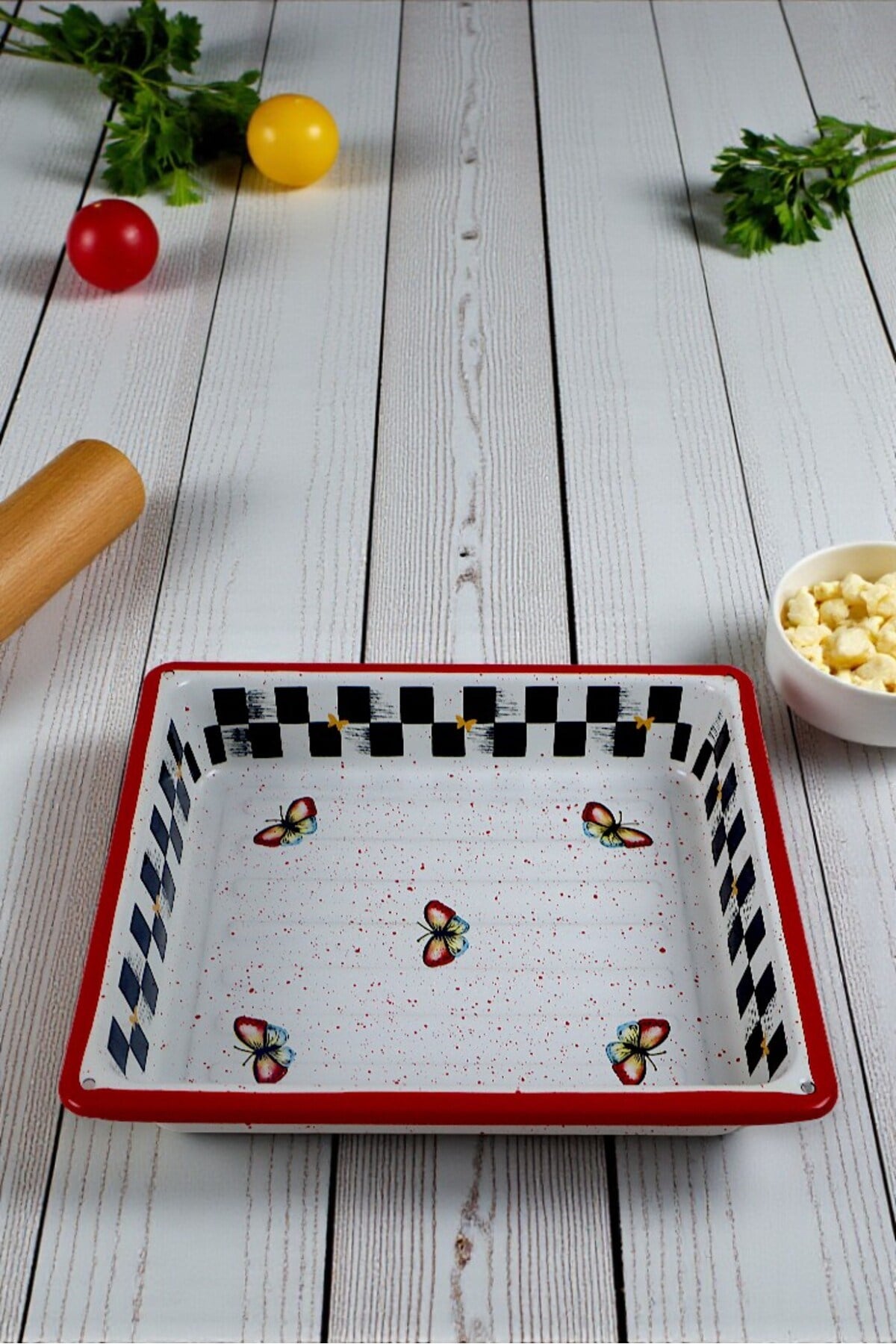 27x30 cm 5,5 No Emaye Fırın Tepsi Dikdörtgen Tepsi 30 Cm
