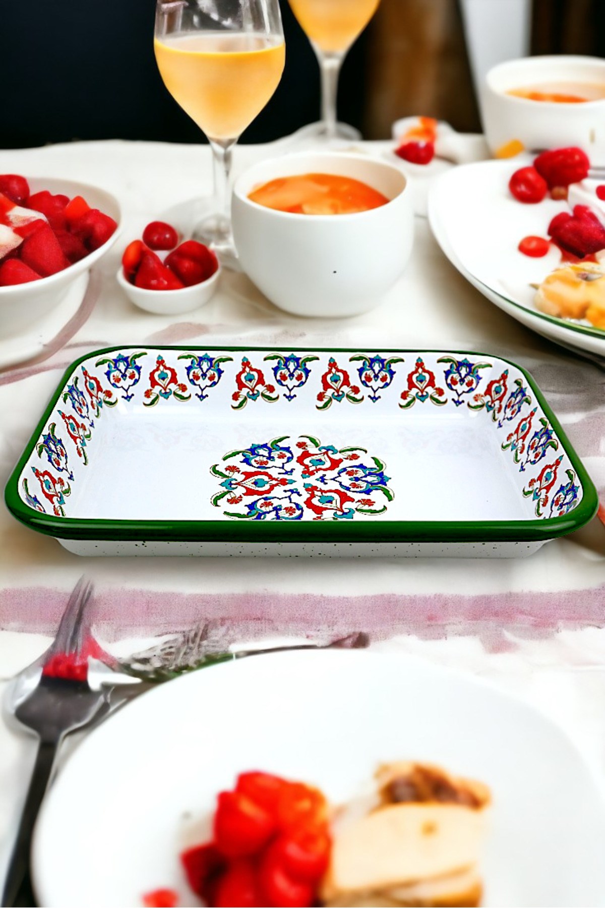 28 No Emaye Dörtgen Tabak Meze Kahvaltılık Kamp Piknik