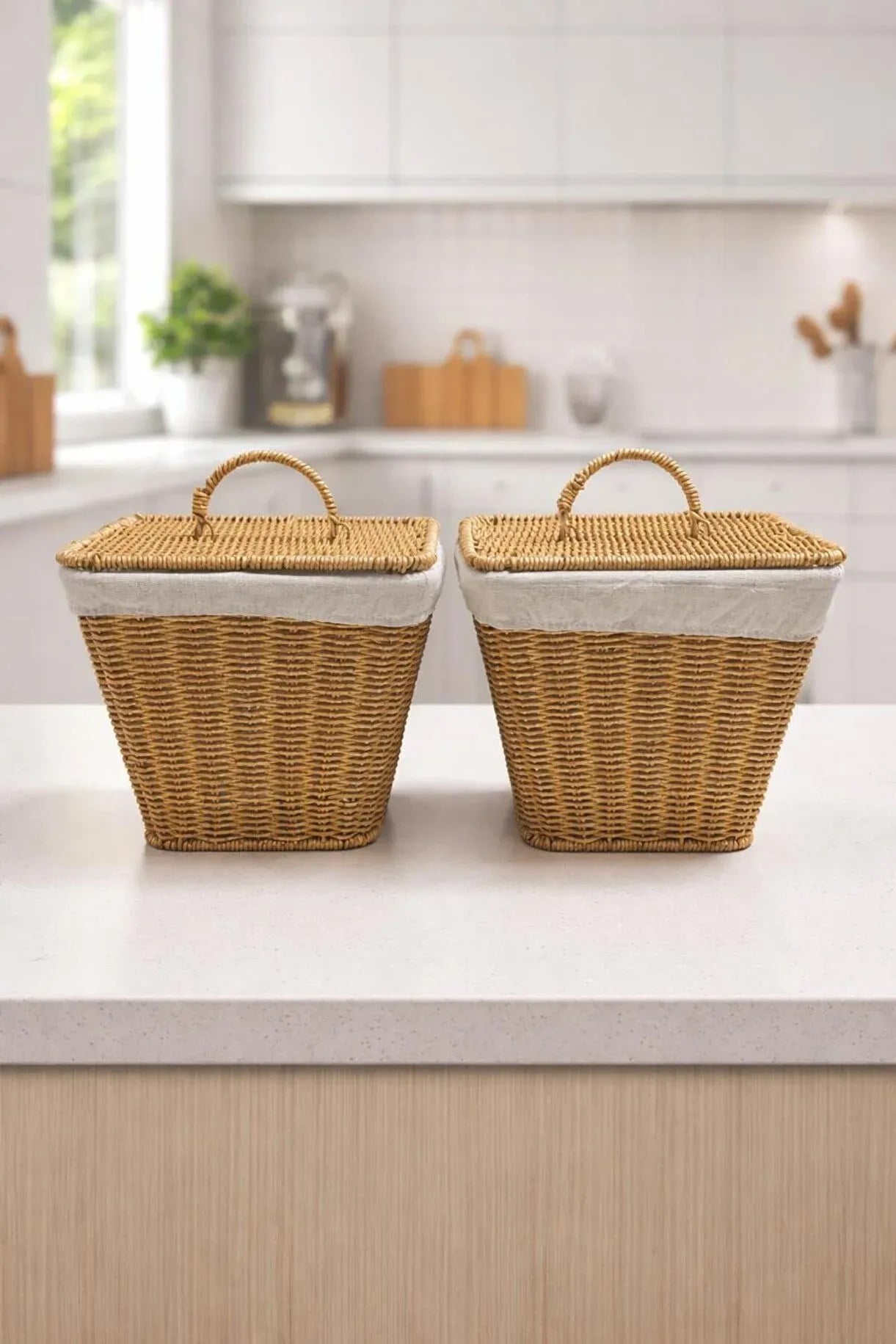 2'li Set Kapaklı Rattan Sepet 22,5x25 Cm – Patates Soğan Sepeti
