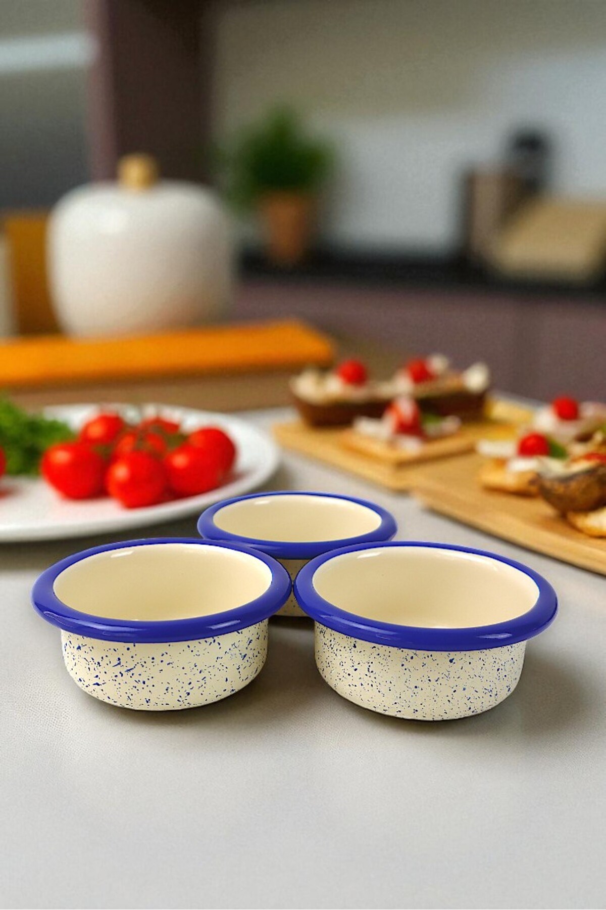 3 Parça 10Cm Emaye Dik Tabak Set , Kahvaltı Tabağı, Reçellik, Zeytin, Peynir Tabağı, Çeyiz, Hediye