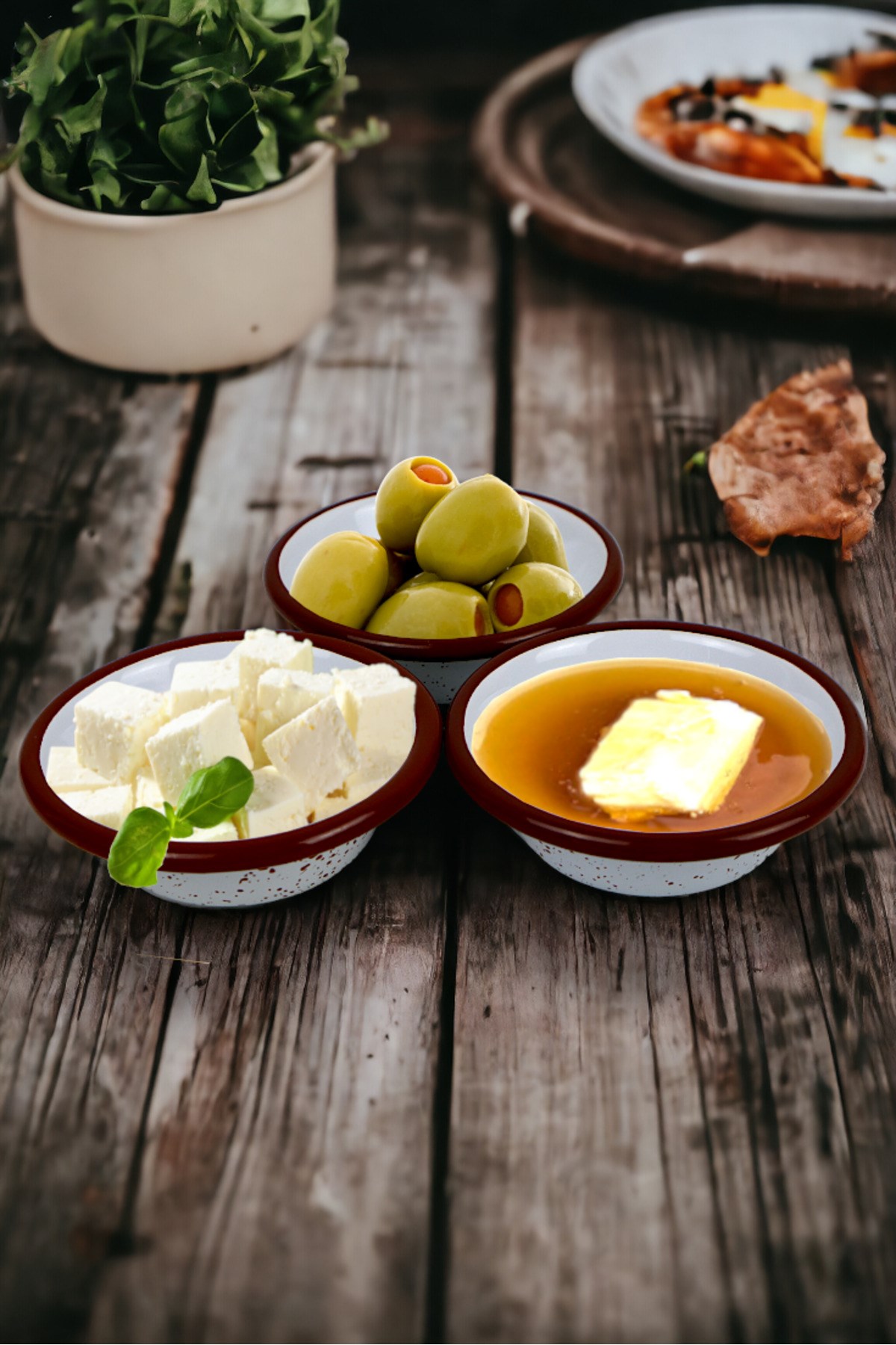 3 Parça 10Cm Emaye Konik Tabak Set , Kahvaltı Tabağı, Reçellik, Zeytin, Peynir Tabağı, Çeyiz, Hediye