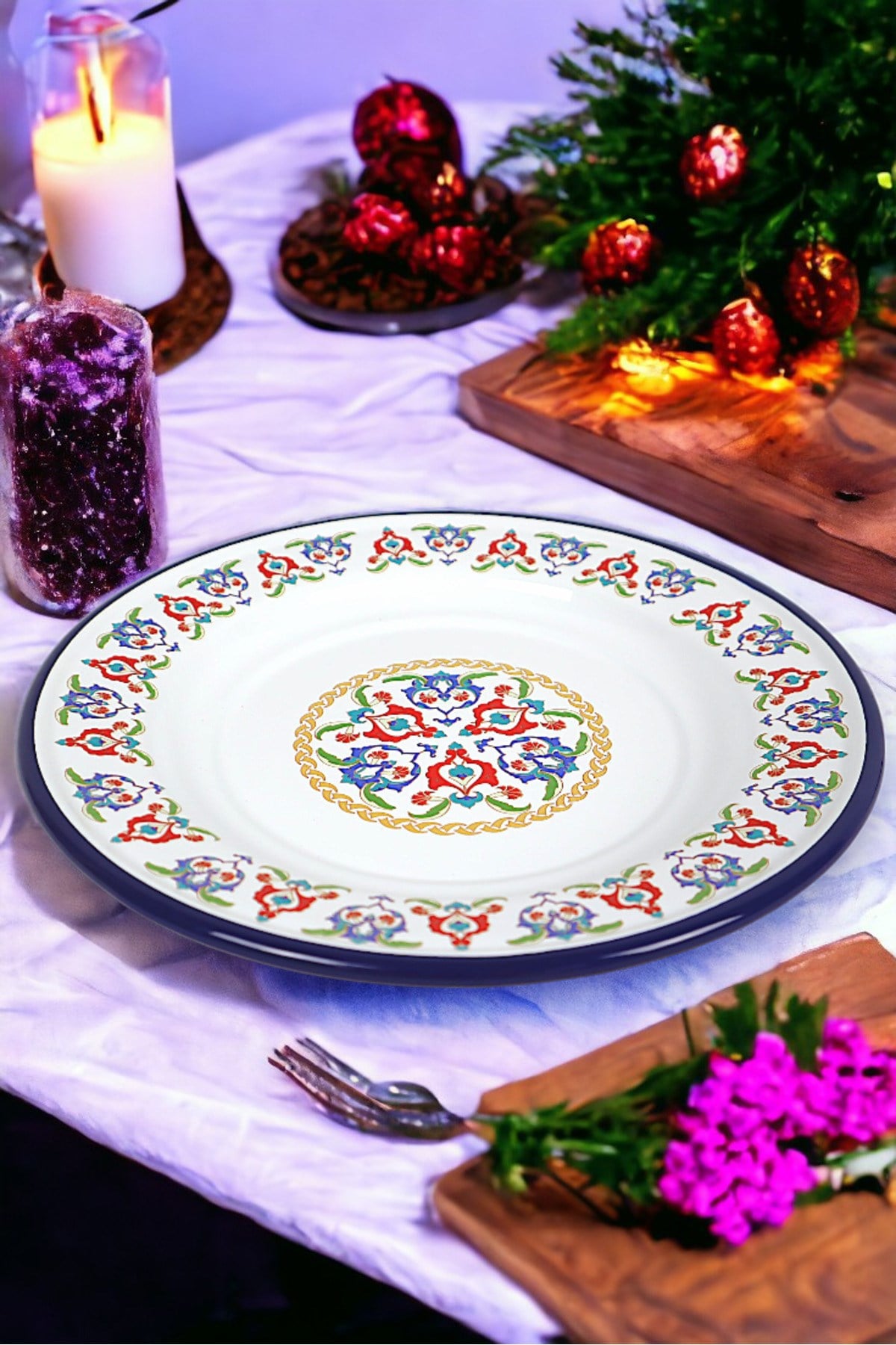 30 No 30 Cm Emaye Yemek Tabağı Tabak Servis Yemek Kamp Piknik, Çeyiz, Hediye