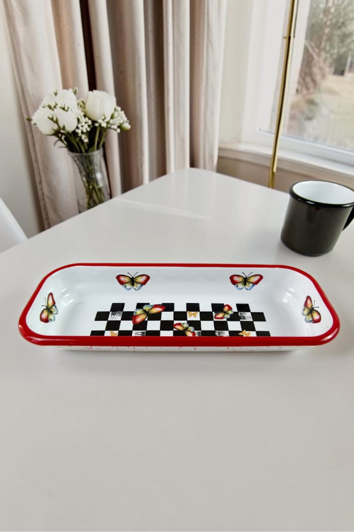 30X13 Cm Emaye Dikdörtgen Tabak, Sunum, Çerezlik, Çeyiz, Hediyelik