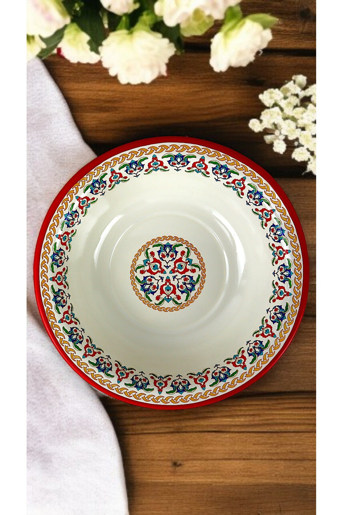 32 Cm 3.5Litre Emaye Leğen Çırpma ve Karıştırma Kabı, Hamur Leğeni. Meyvelik. Çeyiz. Büyük Kase