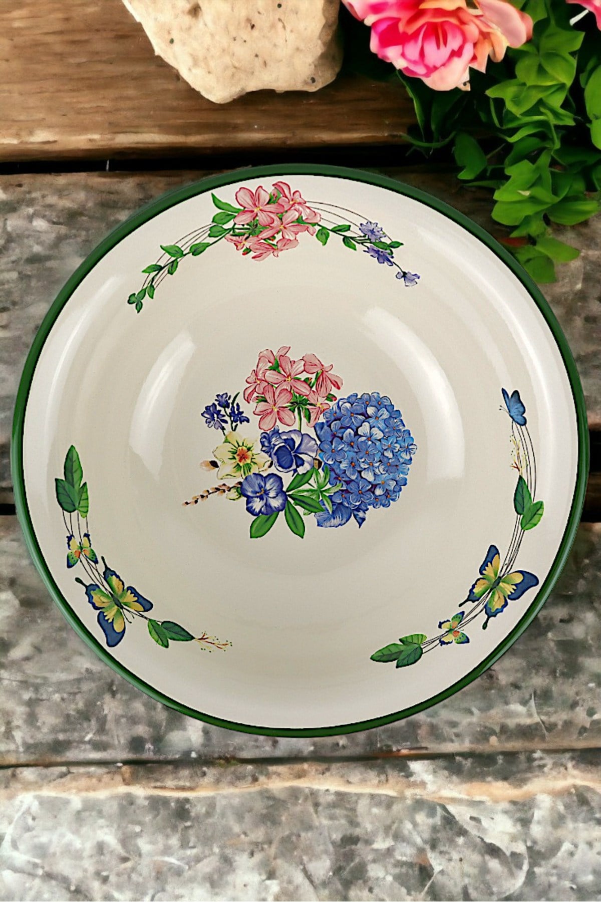 32 Cm 3.5Litre Emaye Leğen Çırpma ve Karıştırma Kabı, Hamur Leğeni. Meyvelik. Çeyiz.  Büyük Kase