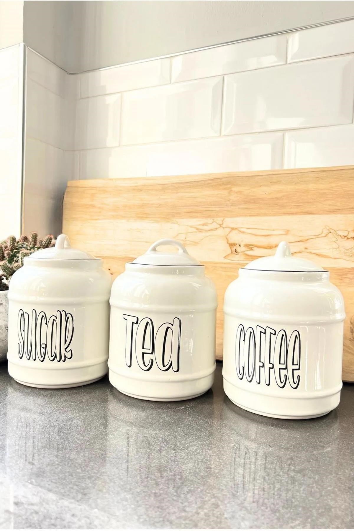 3'lü Tea Sugar Coffee Saklma Kabı Kavanozu Seti