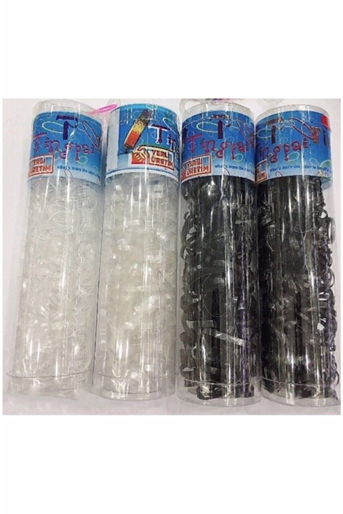4 Tüp İnce Lastik Toka 2 Kutu Şeffaf 2 Kutu Siyah Saç Örgü Lastiği