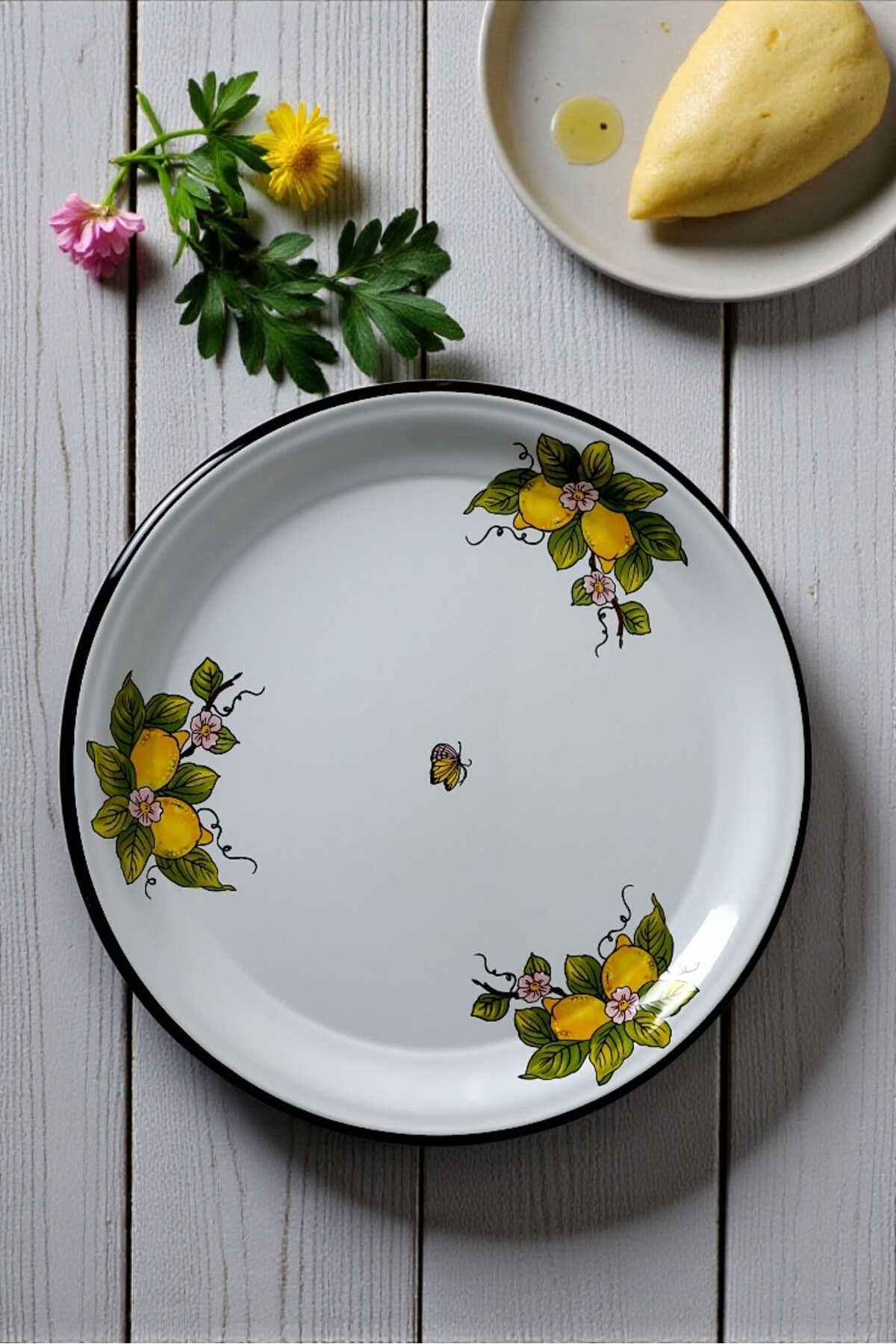 40 No Emaye Sini Sofra, Yemek Sunum Tepsi, Yer Sofrası Çinko ~38 Cm