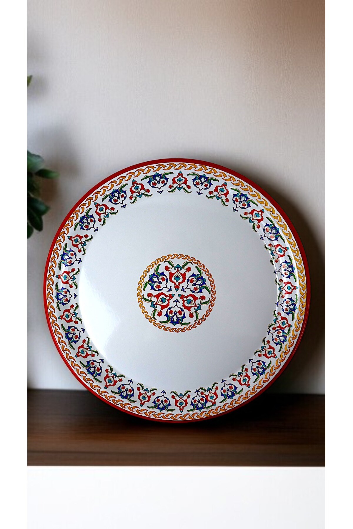 40 No kırmızı kenar Emaye Sini Sofra, Yemek Sunum Tepsi, Yer Sofrası Çinko ~38 Cm 1mm.KALIN ÜRÜN