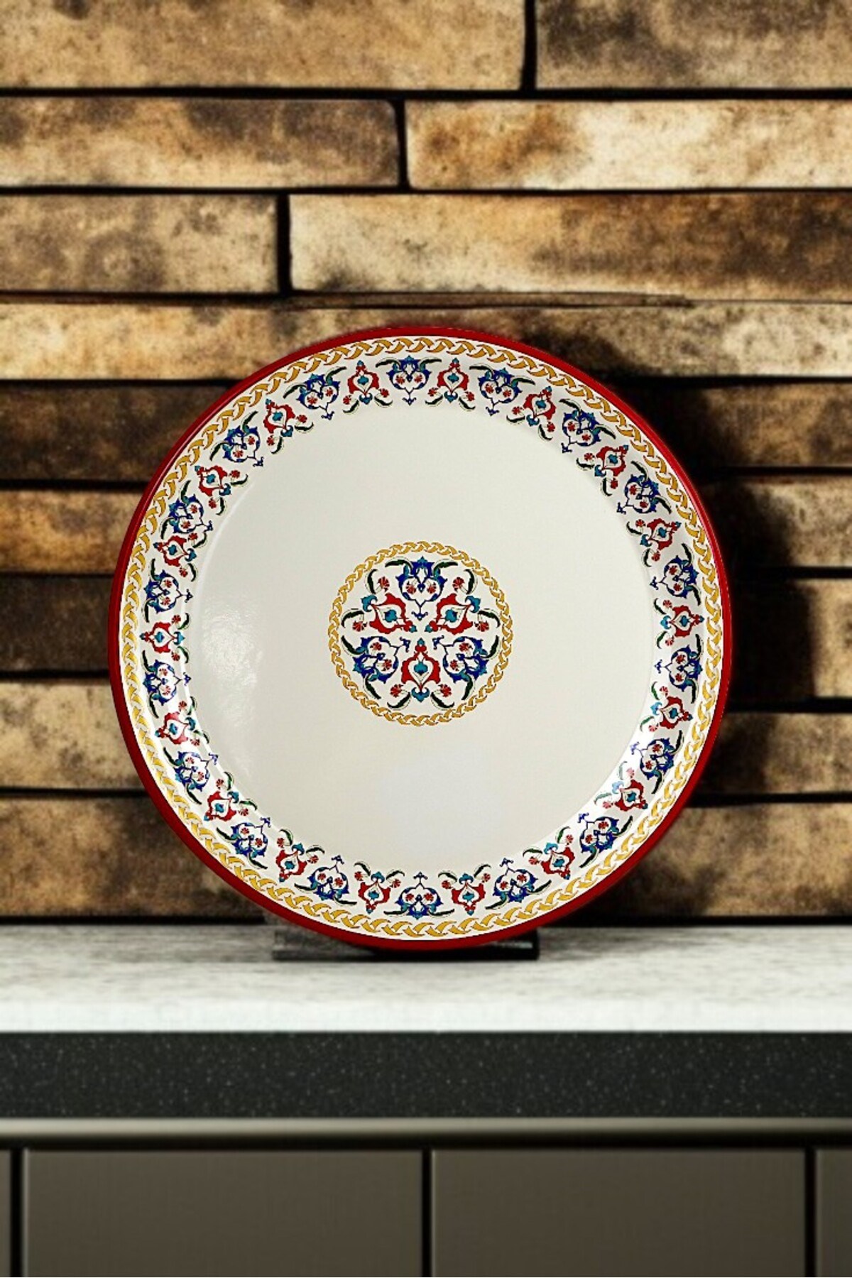 40 No krem Emaye Sini Sofra, Yemek Sunum Tepsi, Yer Sofrası Çinko ~38 Cm