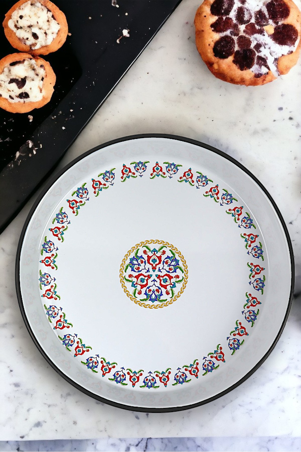 45 No Emaye Fırın Tepsi Yuvarlak Tepsi 45 Cm