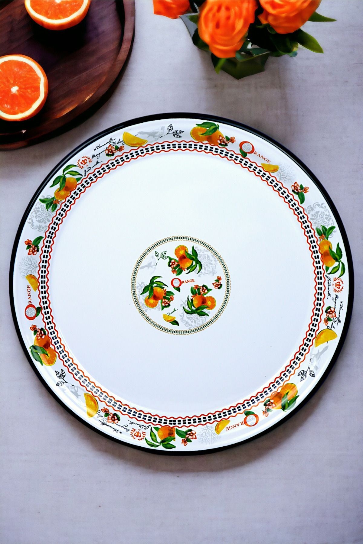 50 No Emaye Sini Sofra, Yemek Sunum Tepsi, Yer Sofrası Çinko ~48 Cm