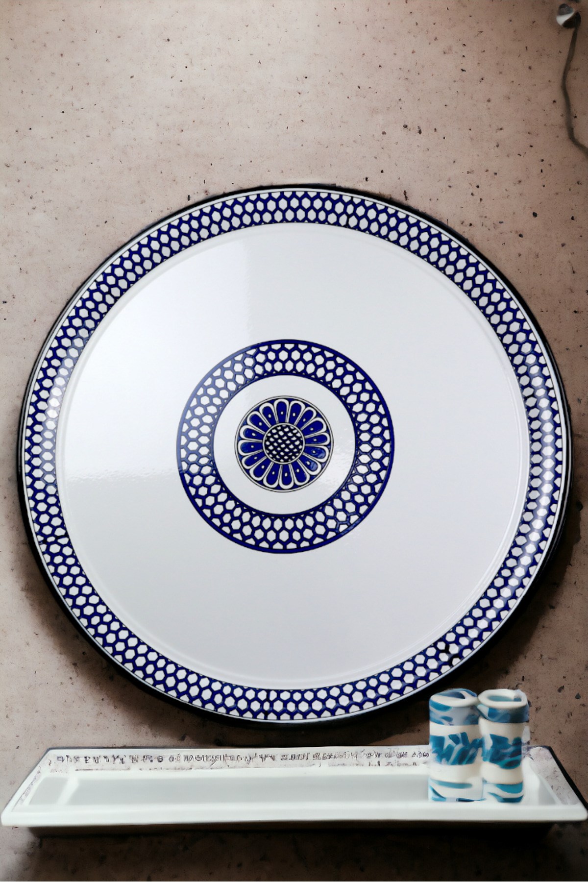 50 No Emaye Sini Sofra, Yemek Sunum Tepsi, Yer Sofrası Çinko ~50 Cm