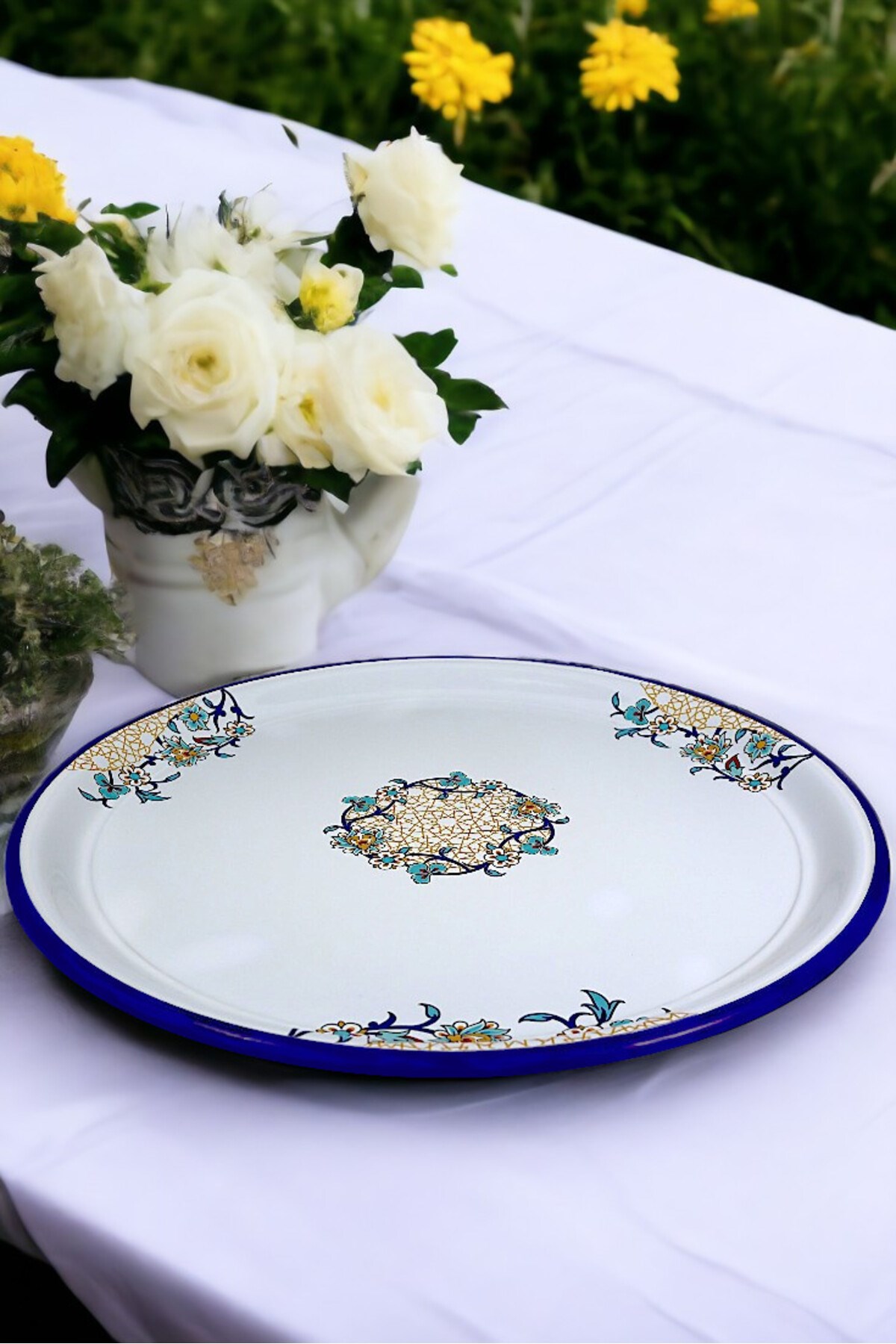 60 No Emaye Sini Sofra, Yemek Sunum Tepsi, Yer Sofrası Çinko ~58 Cm 1mm.KALIN ÜRÜN