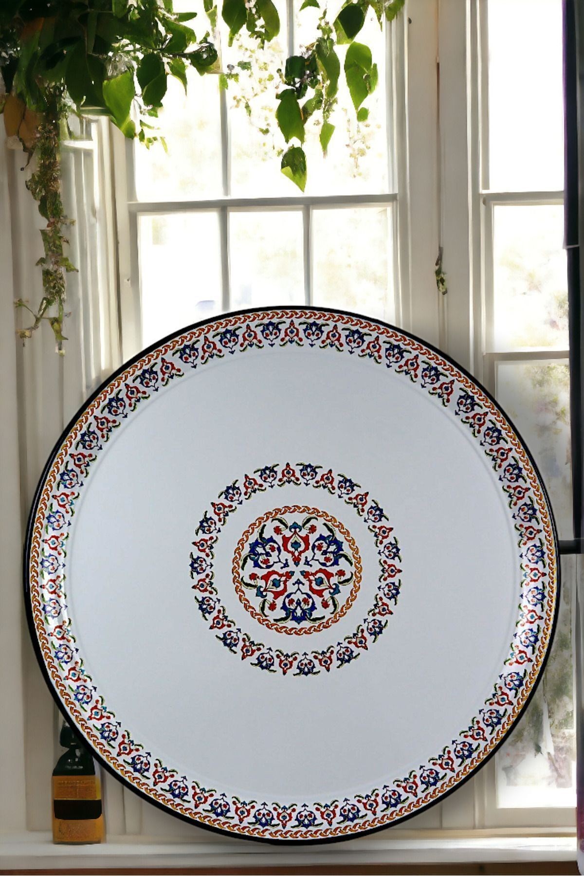60 No Emaye Sini Sofra, Yemek Sunum Tepsi, Yer Sofrası Çinko ~58 Cm