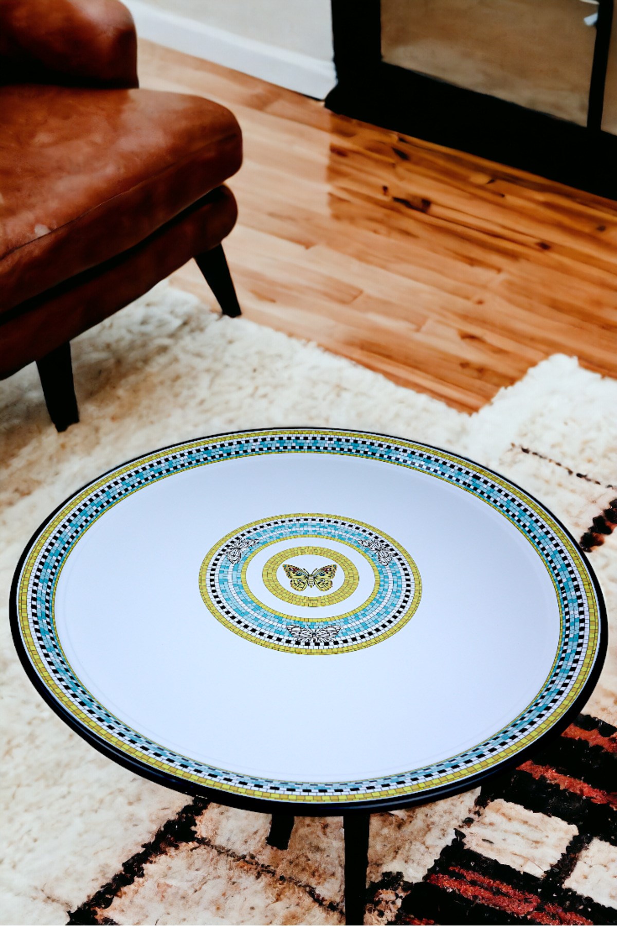 60 No Emaye Sini Sofra, Yemek Sunum Tepsi, Yer Sofrası Çinko ~58 Cm