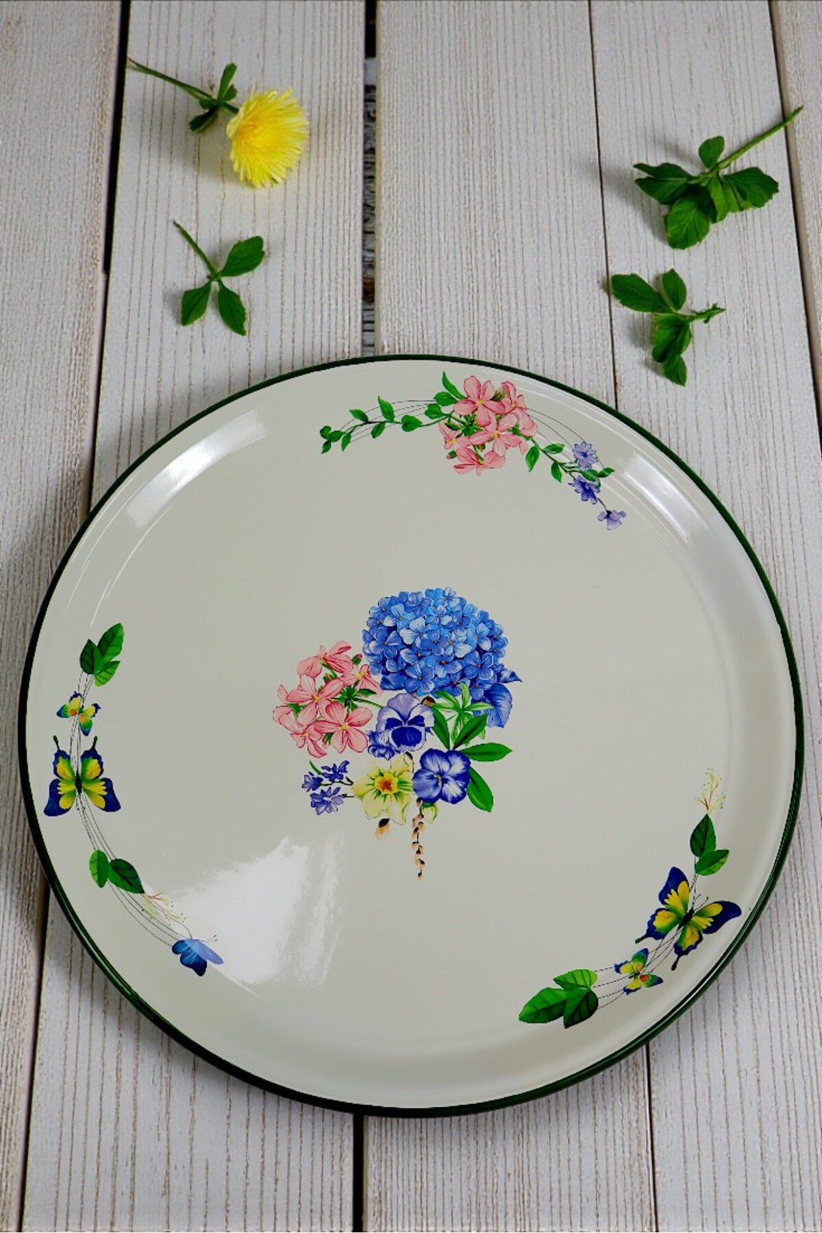 60 No Krem Emaye Sini Sofra, Yemek Sunum Tepsi, Yer Sofrası Çinko ~58 Cm