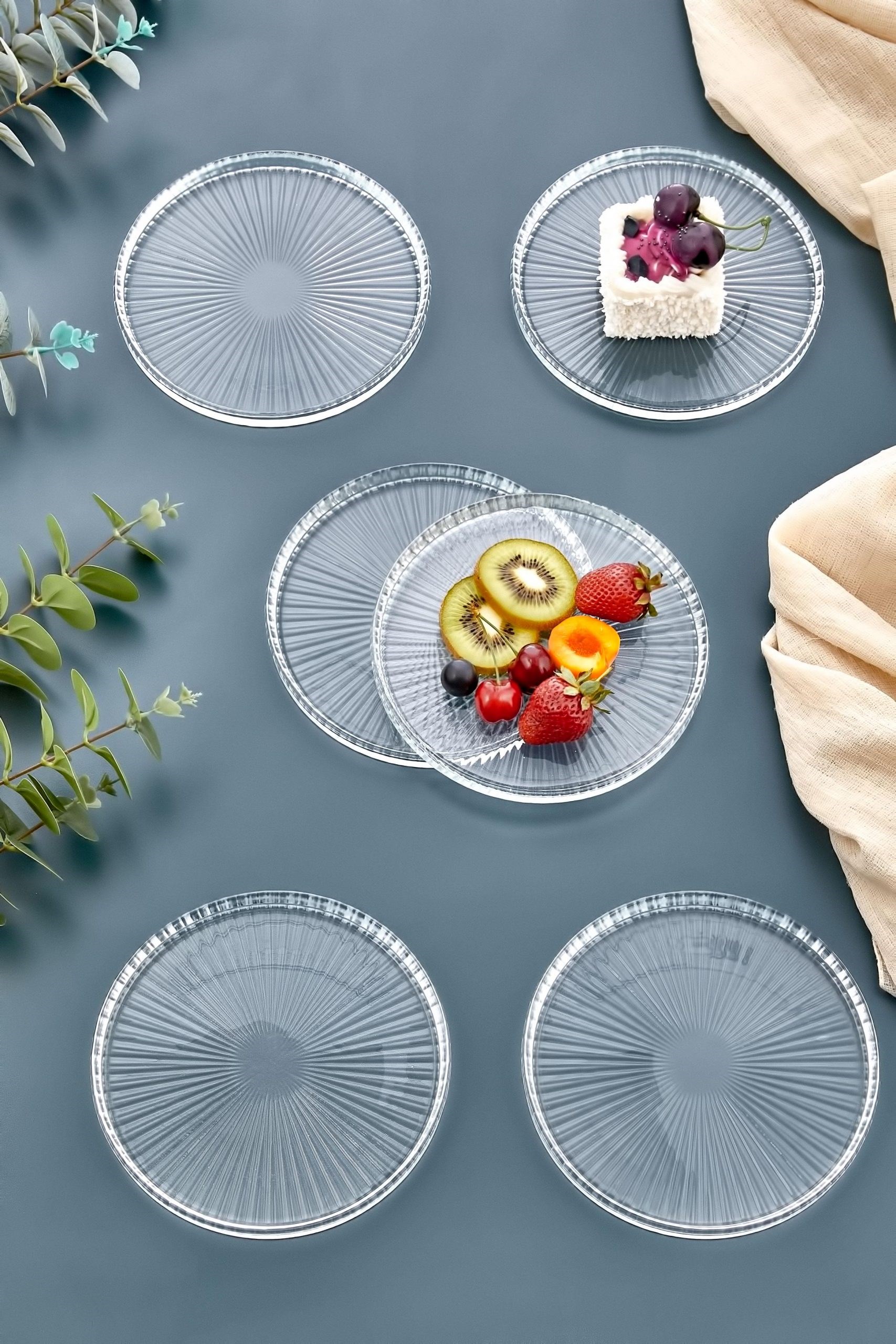 6'lı Pasta Tabağı Seti - 6 Kişilik Lüks Cam Kek Pasta Takımı - Tatlı Tabağı(16CM)