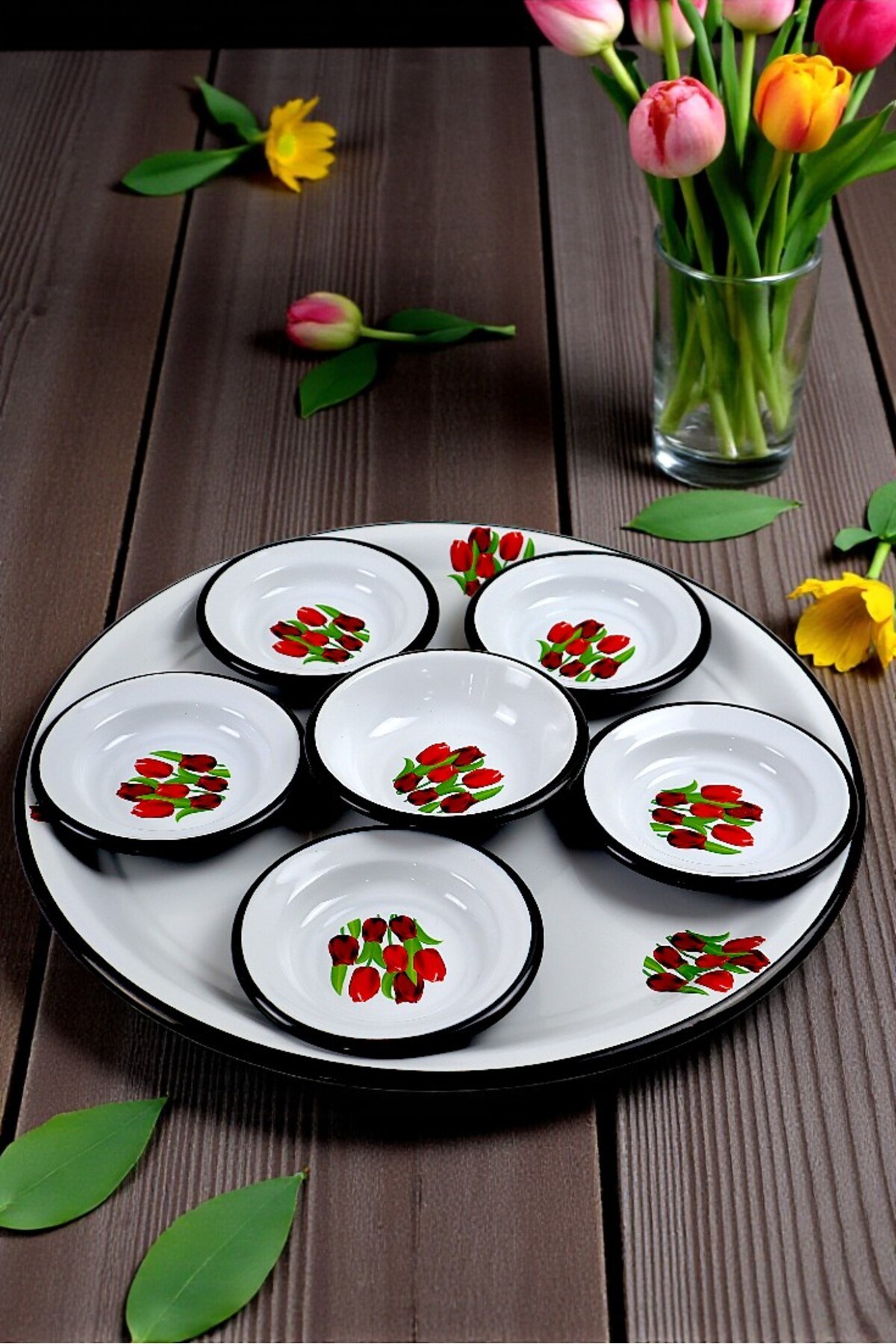 7 Parça Batdal Boy Emaye Kahvaltı Seti, Sunum, Kahvaltı Tabağı, Reçellik, Çeyiz
