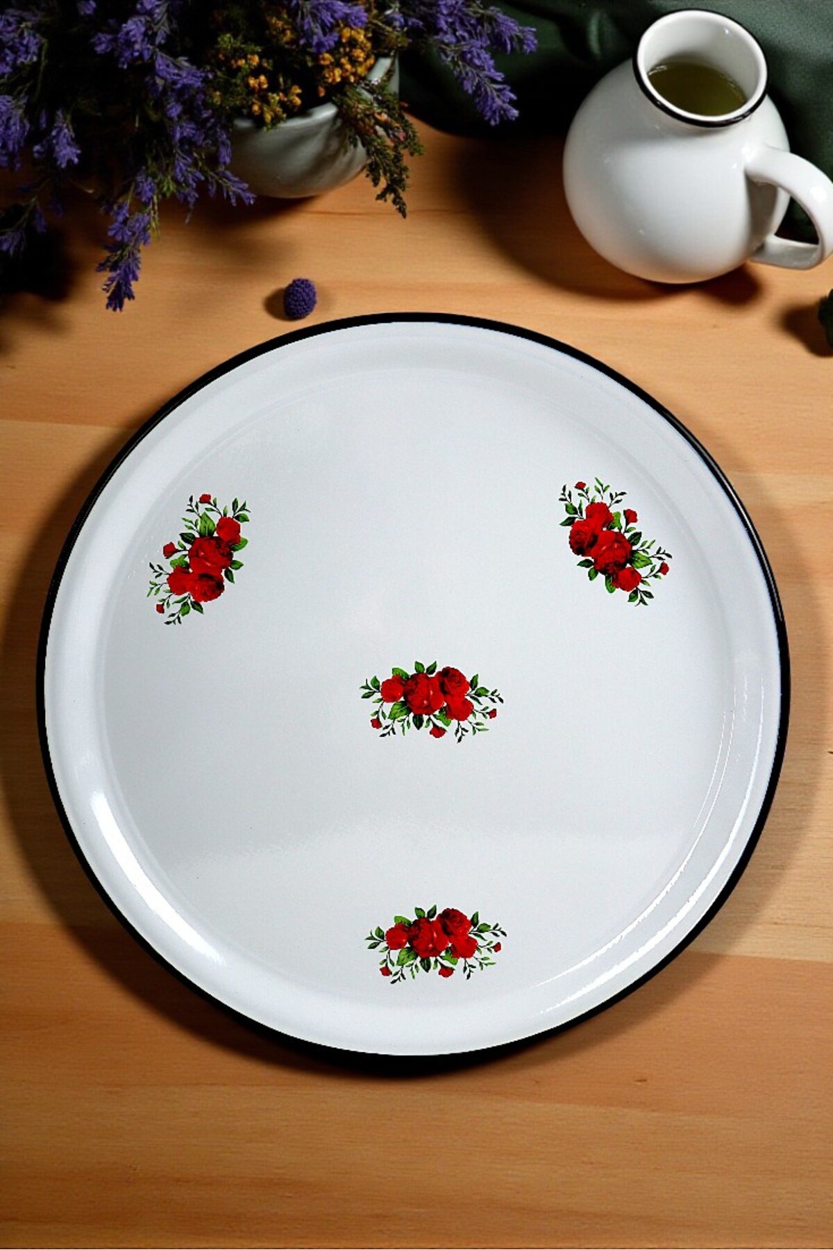 70 No Emaye Sini Sofra, Yemek Sunum Tepsi, Yer Sofrası Çinko ~68 Cm