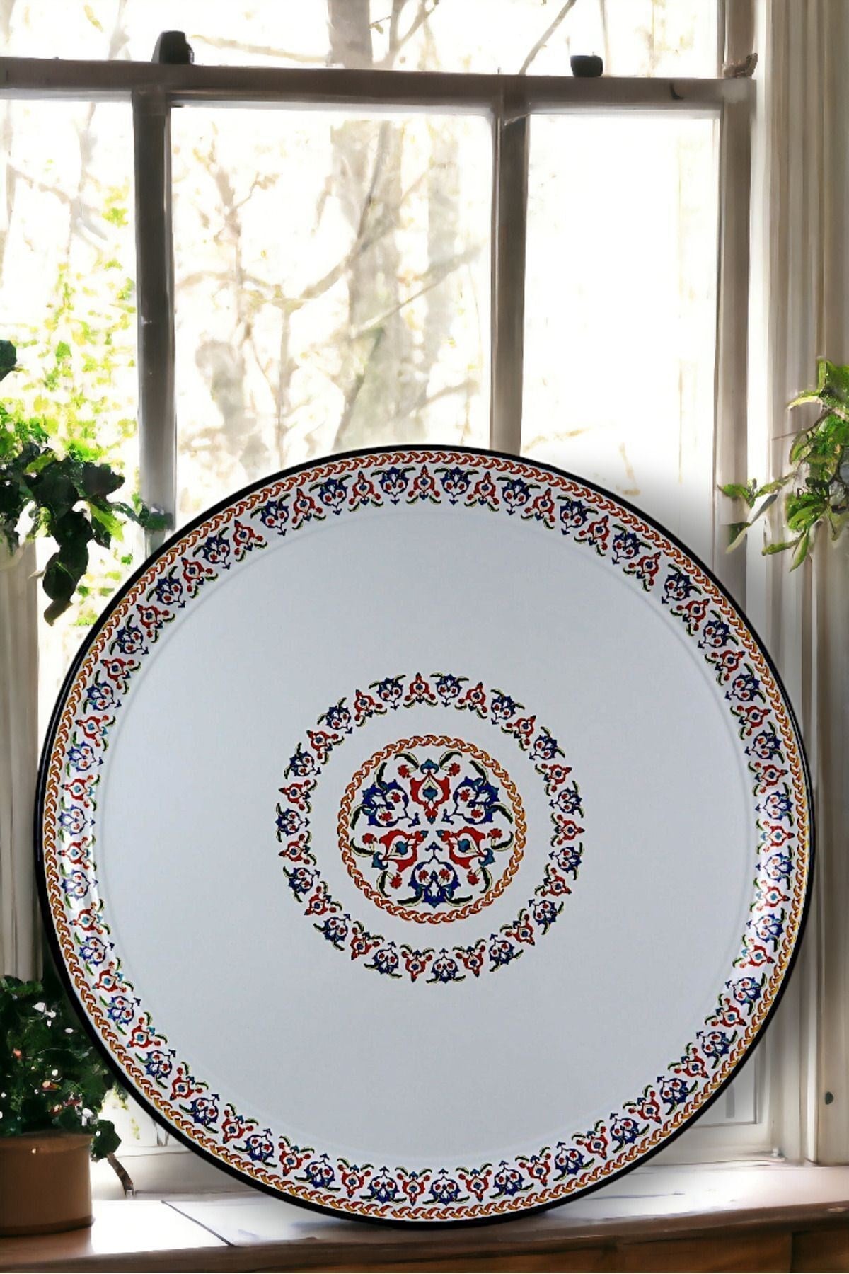 70 No Emaye Sini Sofra, Yemek Sunum Tepsi, Yer Sofrası Çinko ~68 Cm