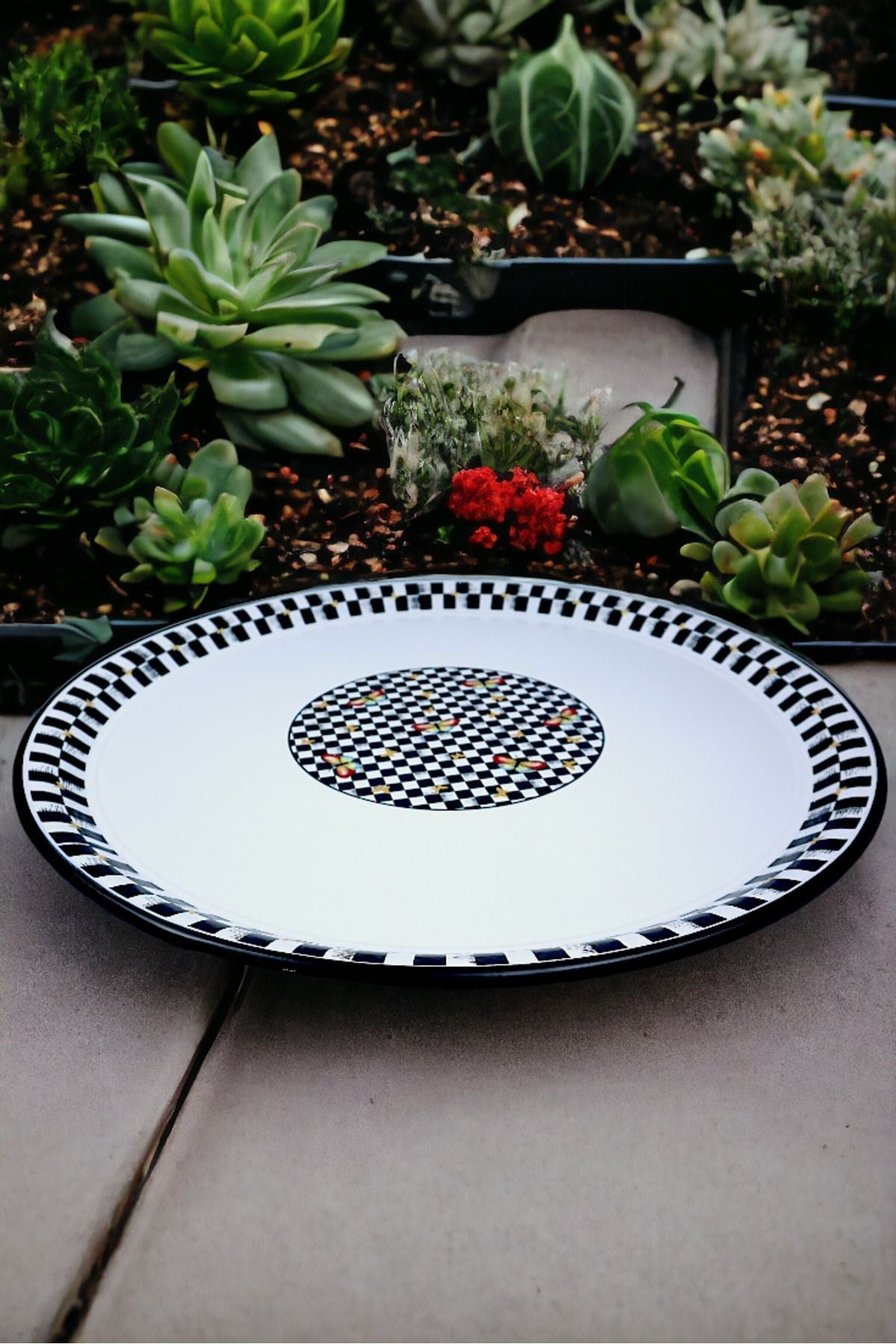 70 No Emaye Sini Sofra, Yemek Sunum Tepsi, Yer Sofrası Çinko ~68 Cm