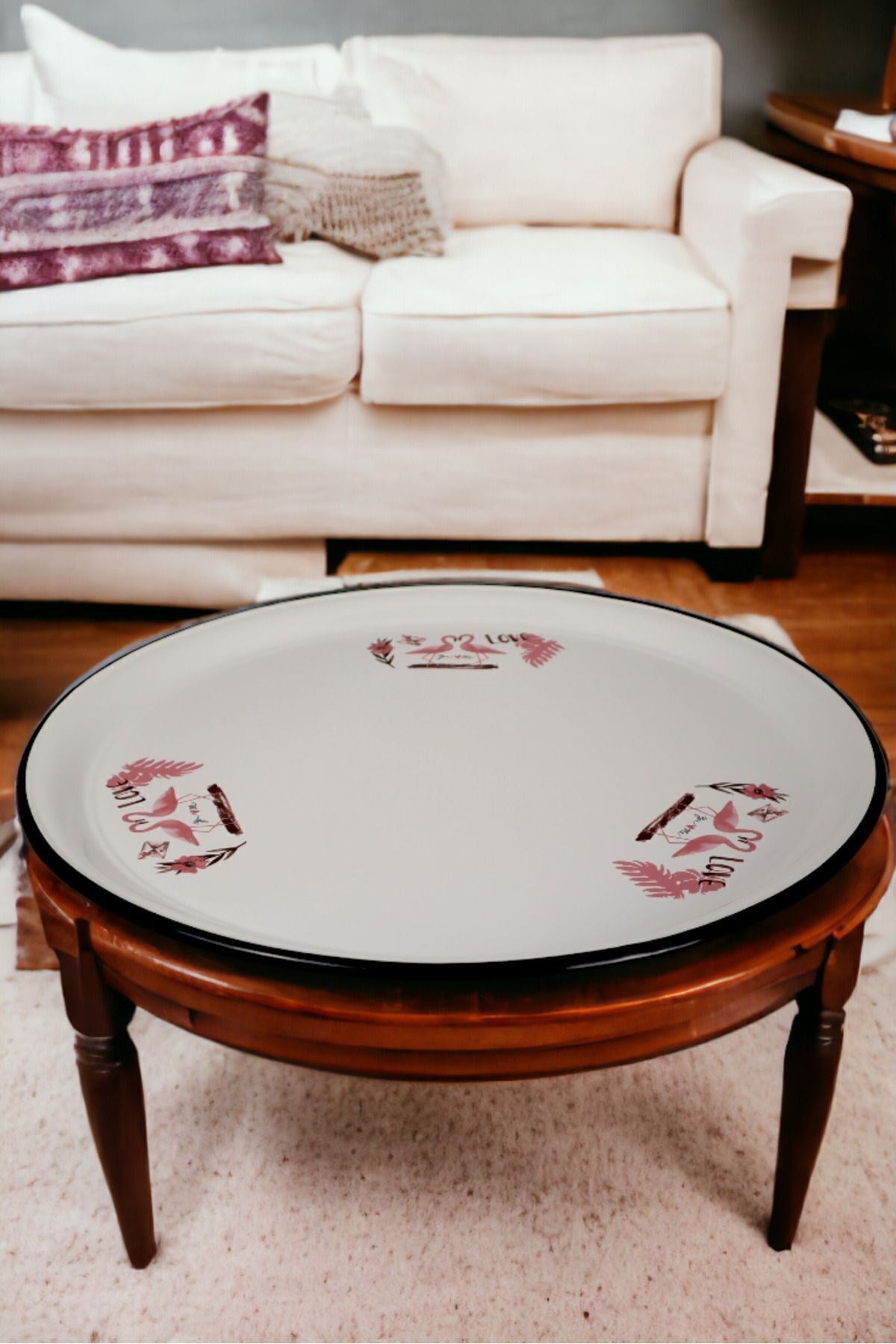 70 No Emaye Sini Sofra, Yemek Sunum Tepsi, Yer Sofrası Çinko ~68 Cm