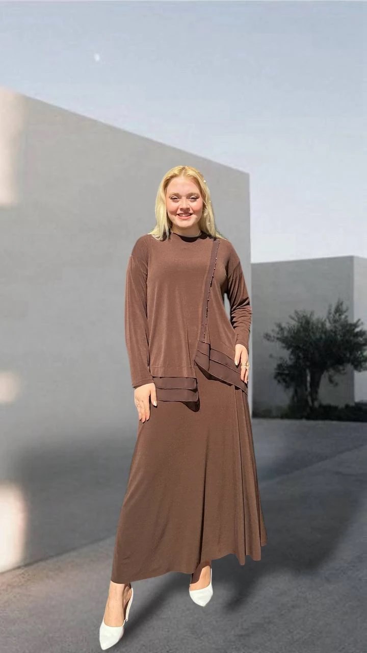 CEREMONY KAT KAT ŞİFON DETAYLI ÖRME KREP TAKIM