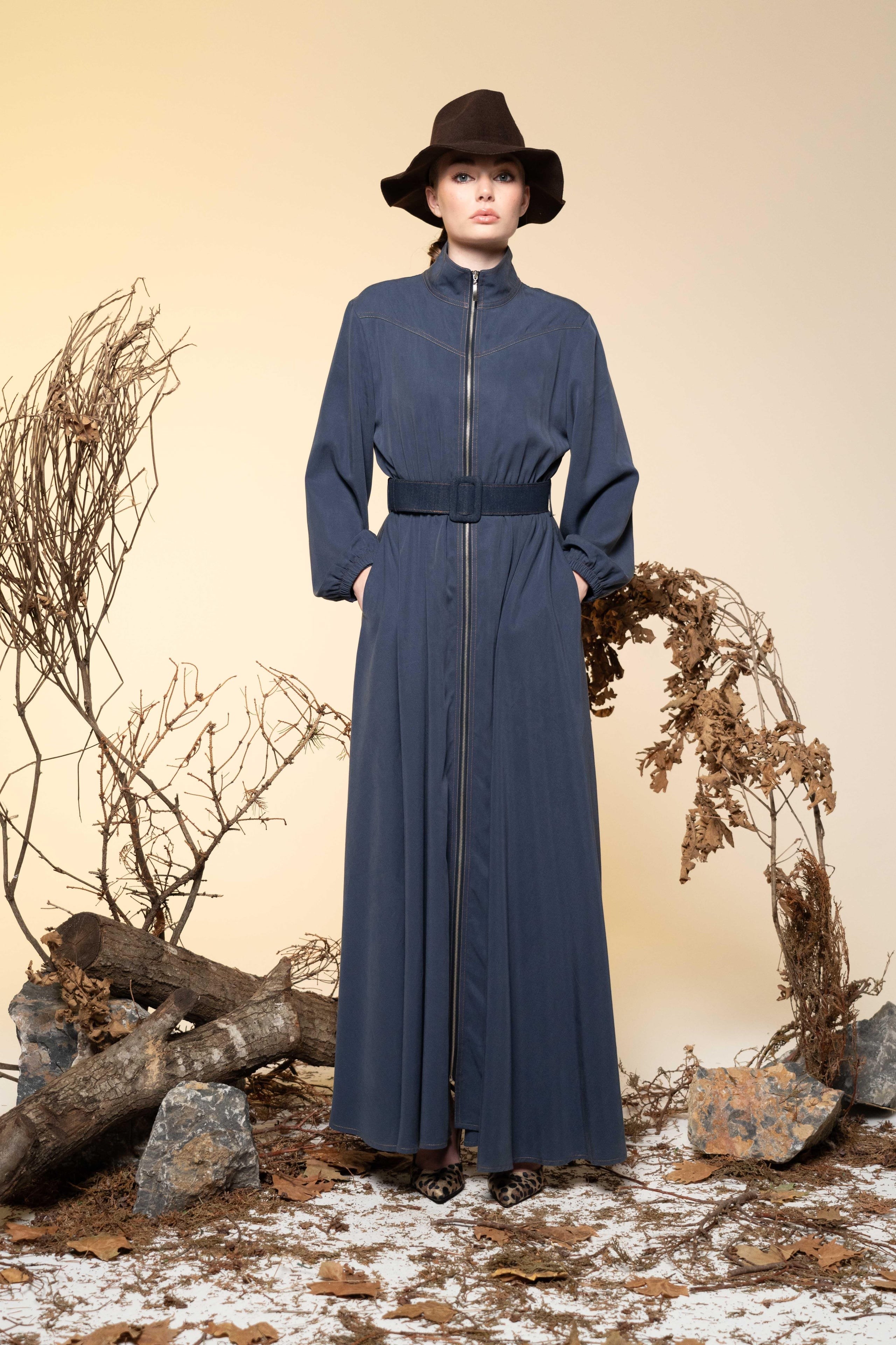CEREMONY TAM FERMUARLI KEMERLİ TENCEL ELBİSE