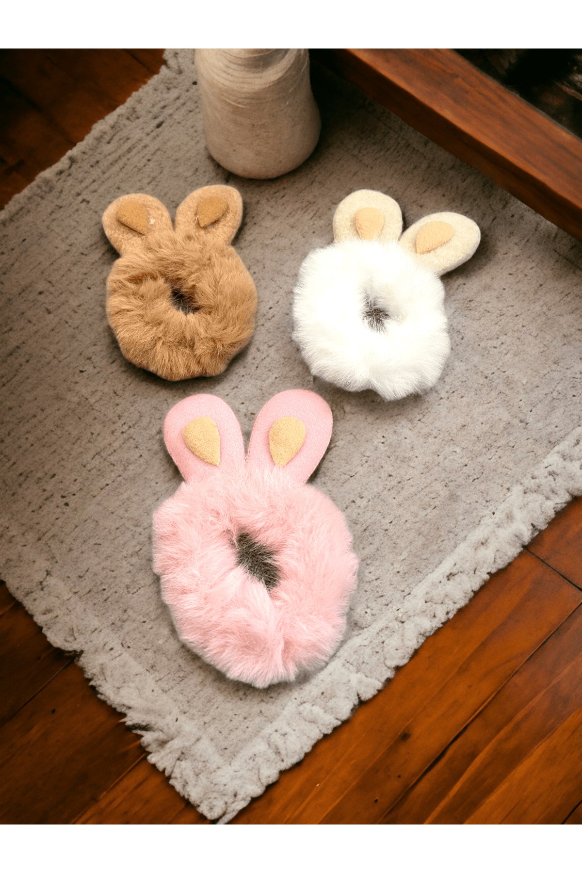 Çocuk 3 Adet Peluş Tavşan Kulaklı Lastik Toka