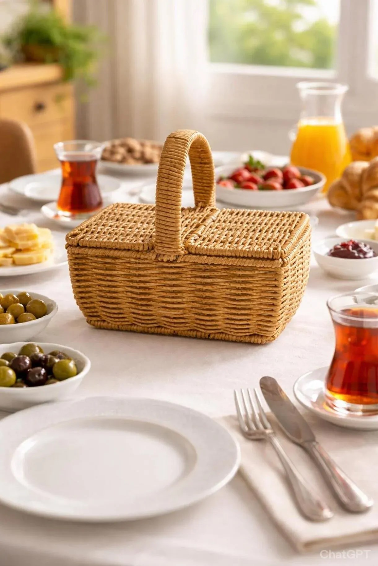 Dikdörtgen Hasır Rattan Mini Kulplu Organizer Sepet 10,5x20,5x15 Cm