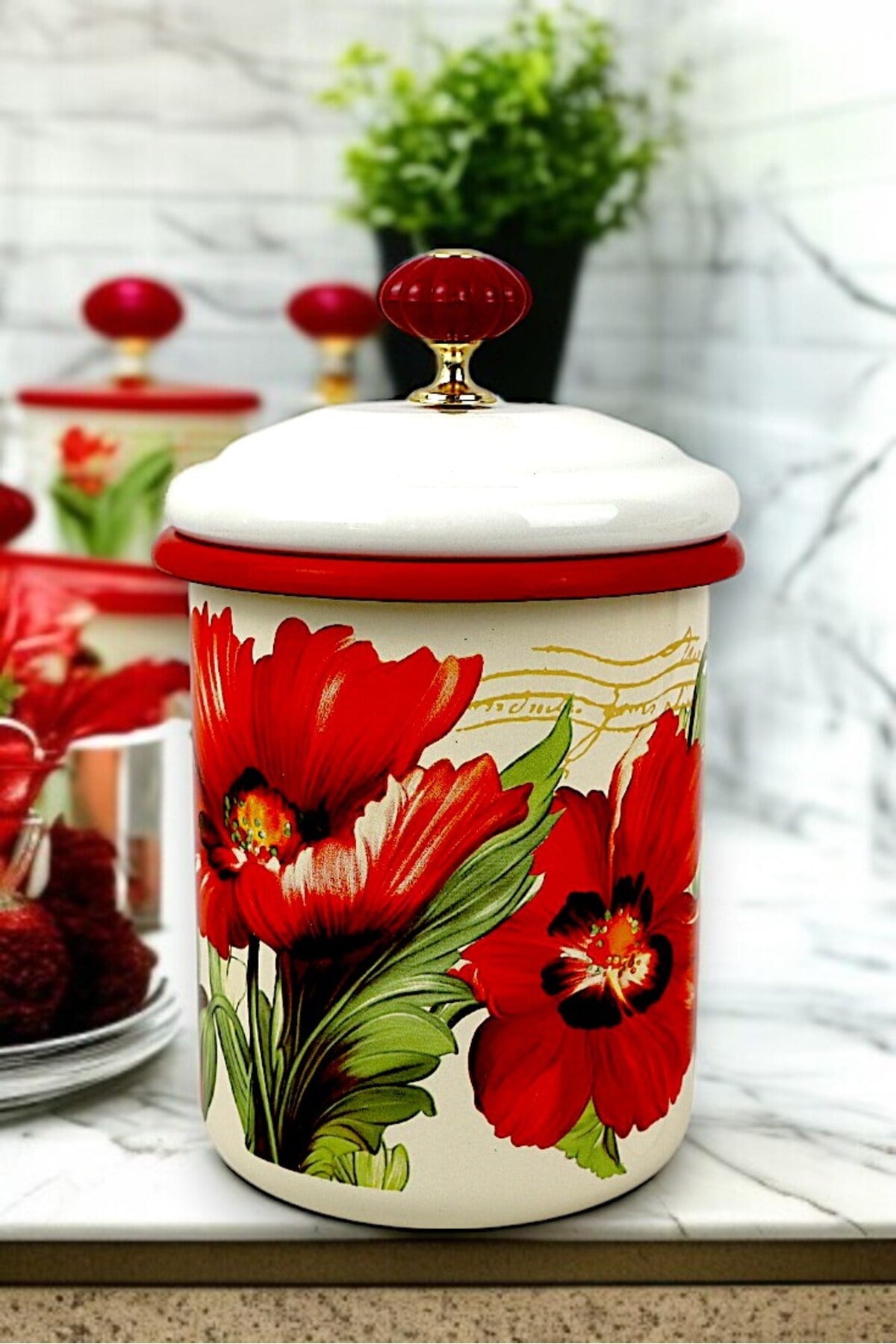 Emaye Kavanoz Kapaklı -1.5litre-baharatlık, Çeyiz, Hediye, Yoğurt Mayalama, Çok Amaçlı Kavanoz