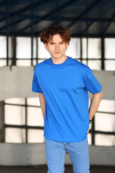 Erkek Oversize Basic Lacivert T-Shirt