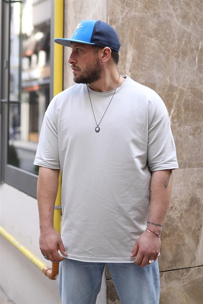 Erkek Oversize Kısa Kol Gri T-Shirt