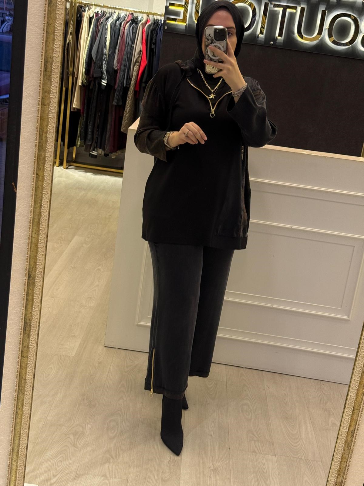 GHİSA İpek Cupra Mix Kumaş Kapşonlu Sweat Rahat Pantolon Takım