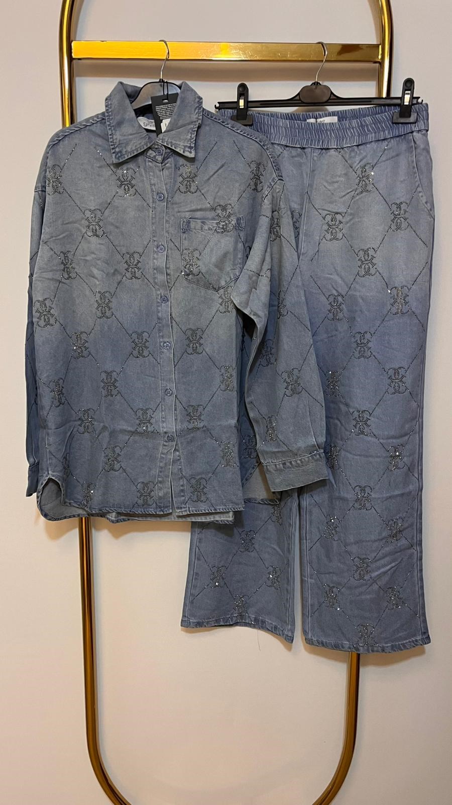 GHİSA Şekilli Taş İşleme Denim Pantolon Takım