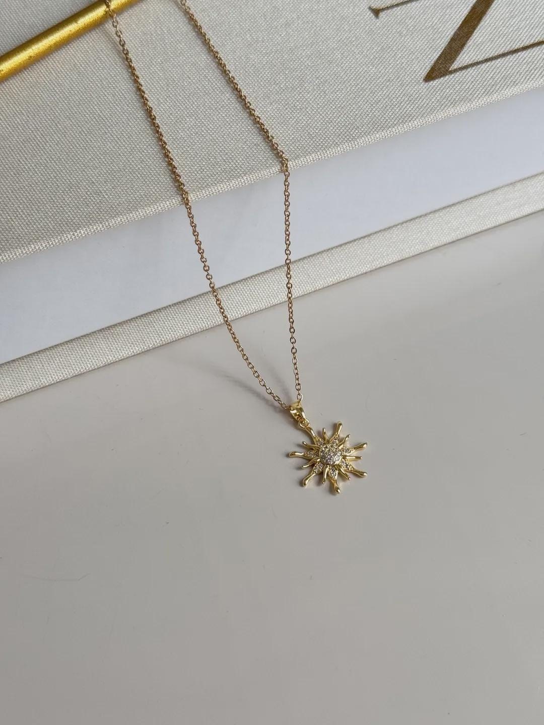 Gold Sun Pendant Necklace for Women – Stainless Steel, Minimalist Celestial Jewelry, Dainty Gold-Plated Gift for Her