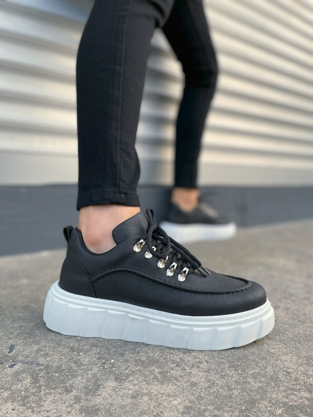 JY010 Cloud Bağcıklı Cilt Erkek Günlük Sneaker Ayakkabı CBT - Siyah