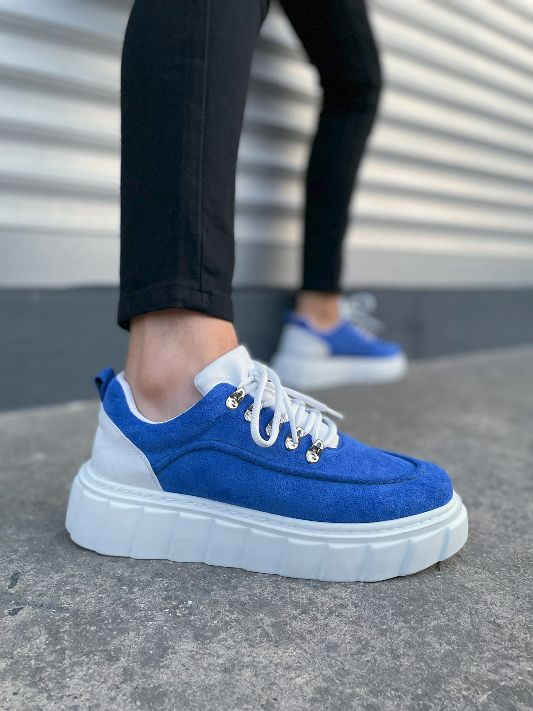 JY010 Cloud Bağcıklı Süet Erkek Günlük Sneaker Ayakkabı SBT - Mavi/Beyaz