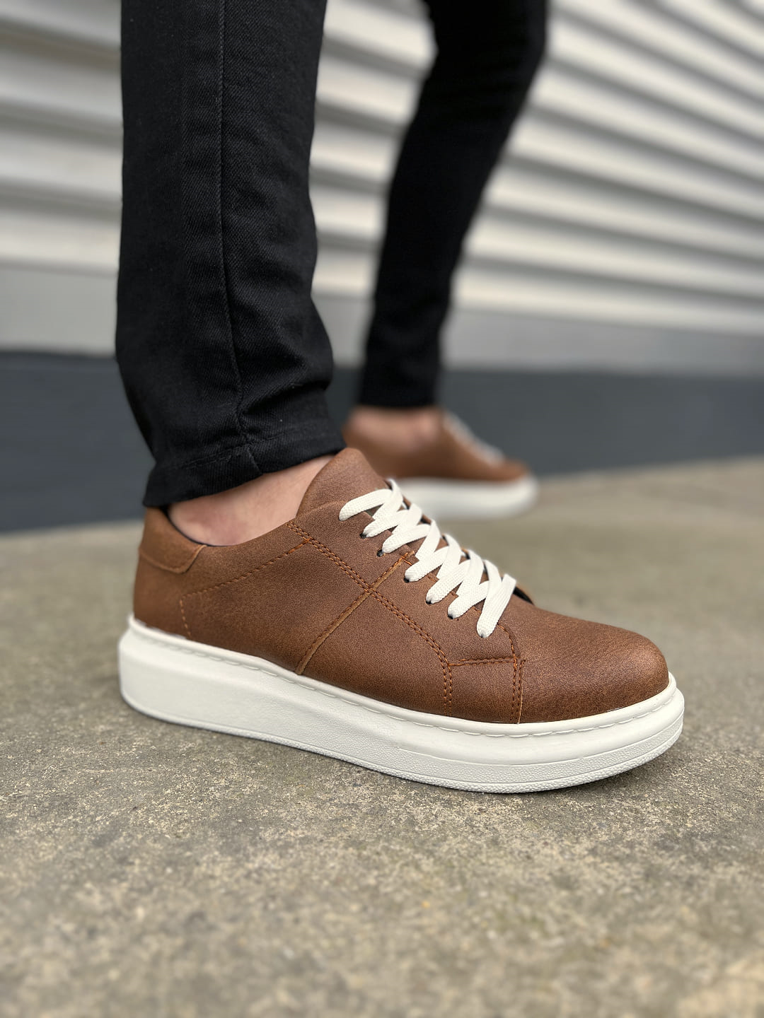 JY151 Boost Bağcıklı Cilt Erkek Günlük Sneaker Ayakkabı CBT - Taba