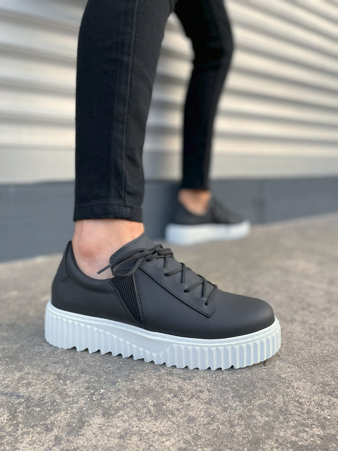 JY502 Bold Bağcıklı Cilt Erkek Günlük Sneaker Ayakkabı CBT - Siyah