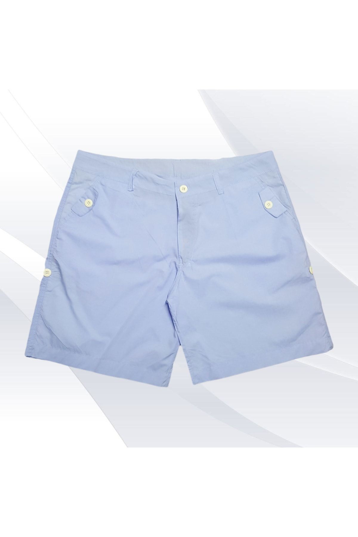 Kadın Buz Mavisi Büyük Beden Pamuklu Şort