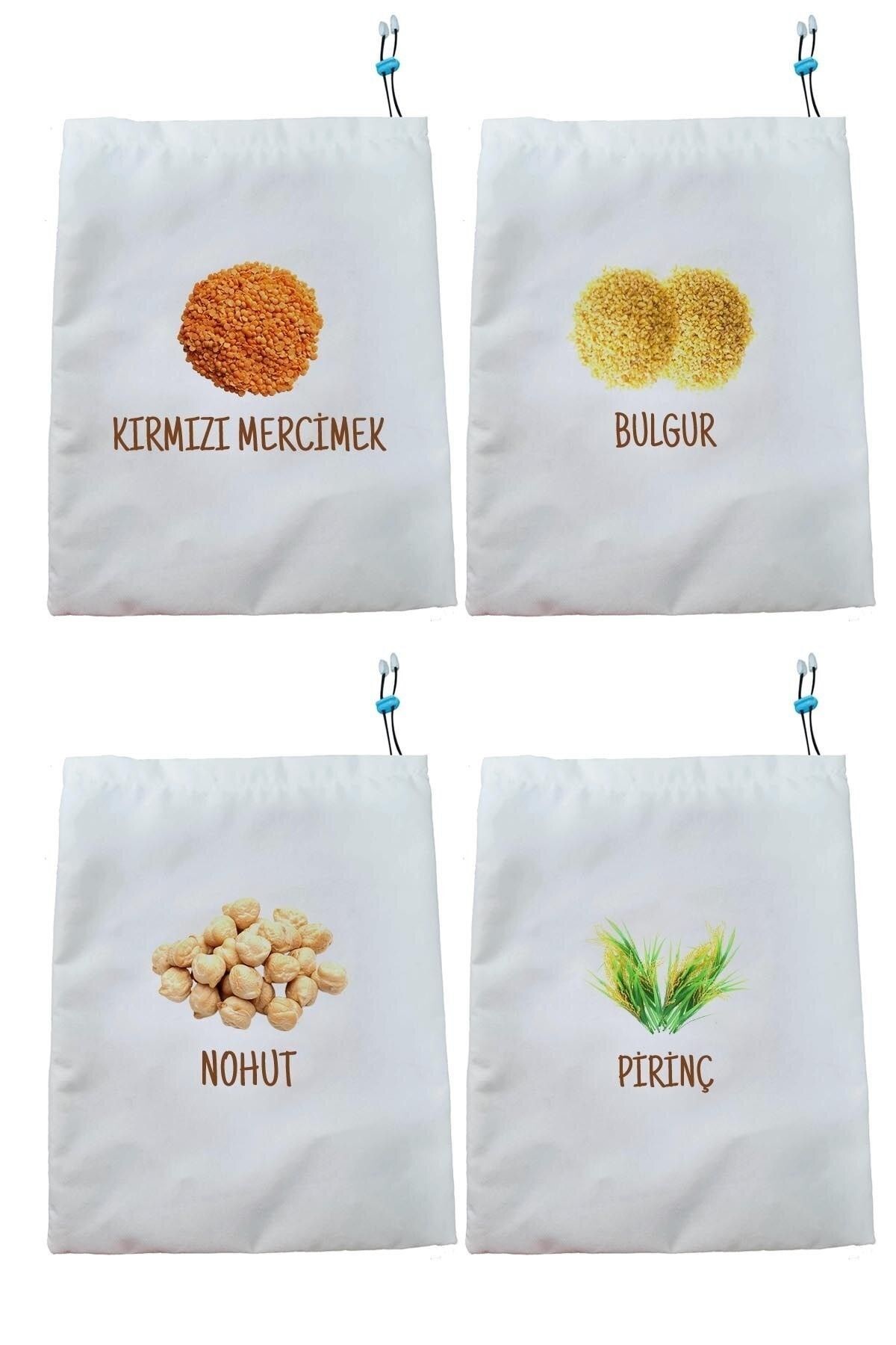 Kuru Bakliyat Saklama Torbası Kırmızı Mercimek Bulgur Pirinç Nohut 4'lü