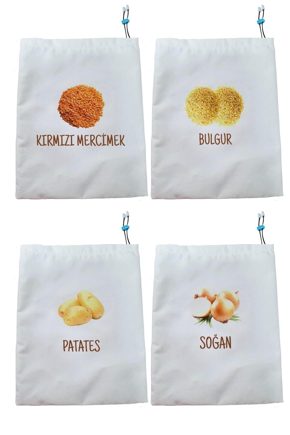 Kuru Bakliyat Saklama Torbası Kırmızı Mercimek Bulgur Patates Soğan 4'lü